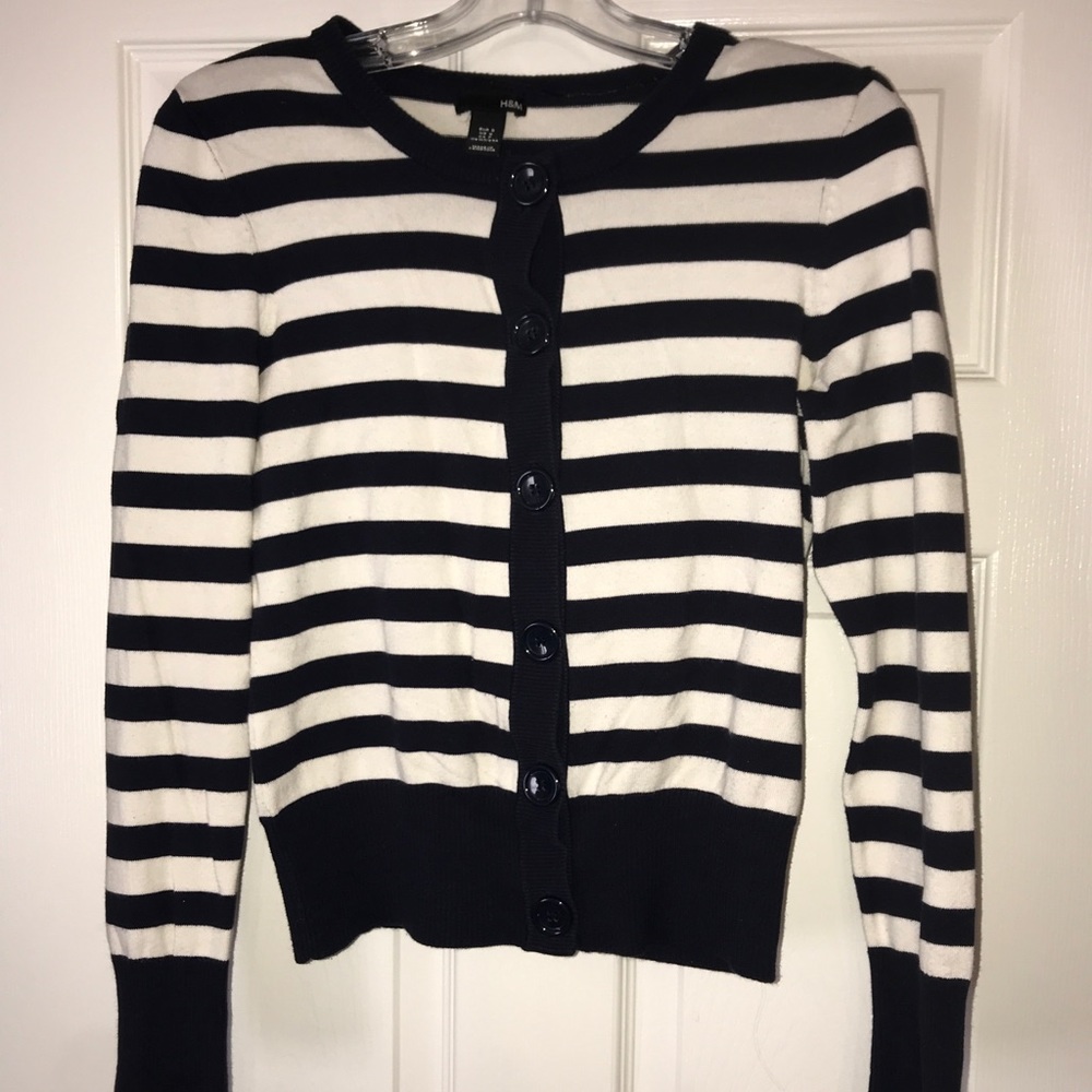 Navy and white cardigan